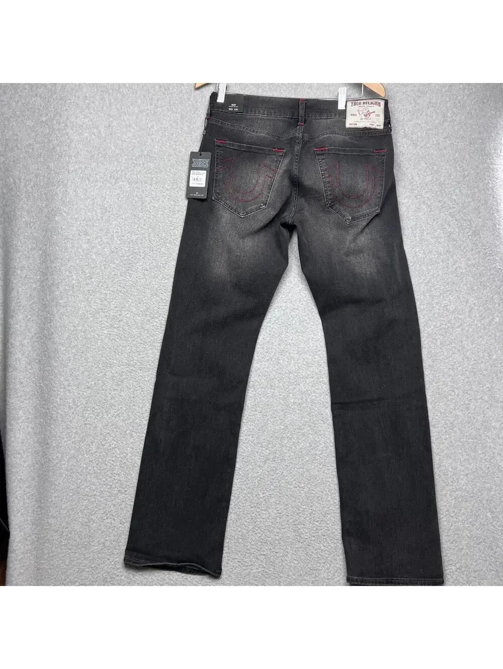 True Religion Ricky Relax Straight Jeans W31 L34 Black Red Stitch Y2K Baggy New